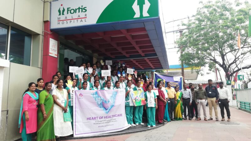 Fortis Malar Hospital forms a grand human chain to celebrate International Nurses Day.!